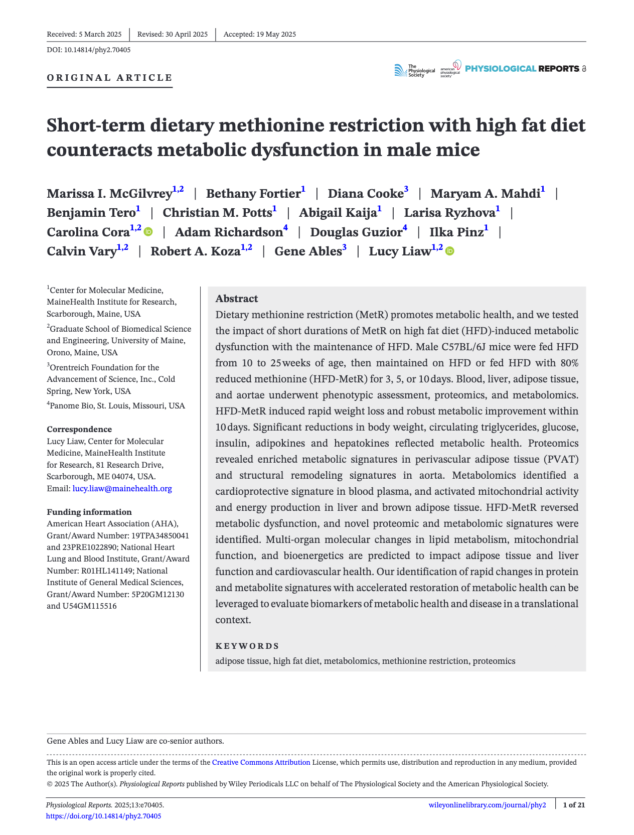 Short-term dietary methionine restriction with high fat diet counteracts metabolic dysfunction in male mice