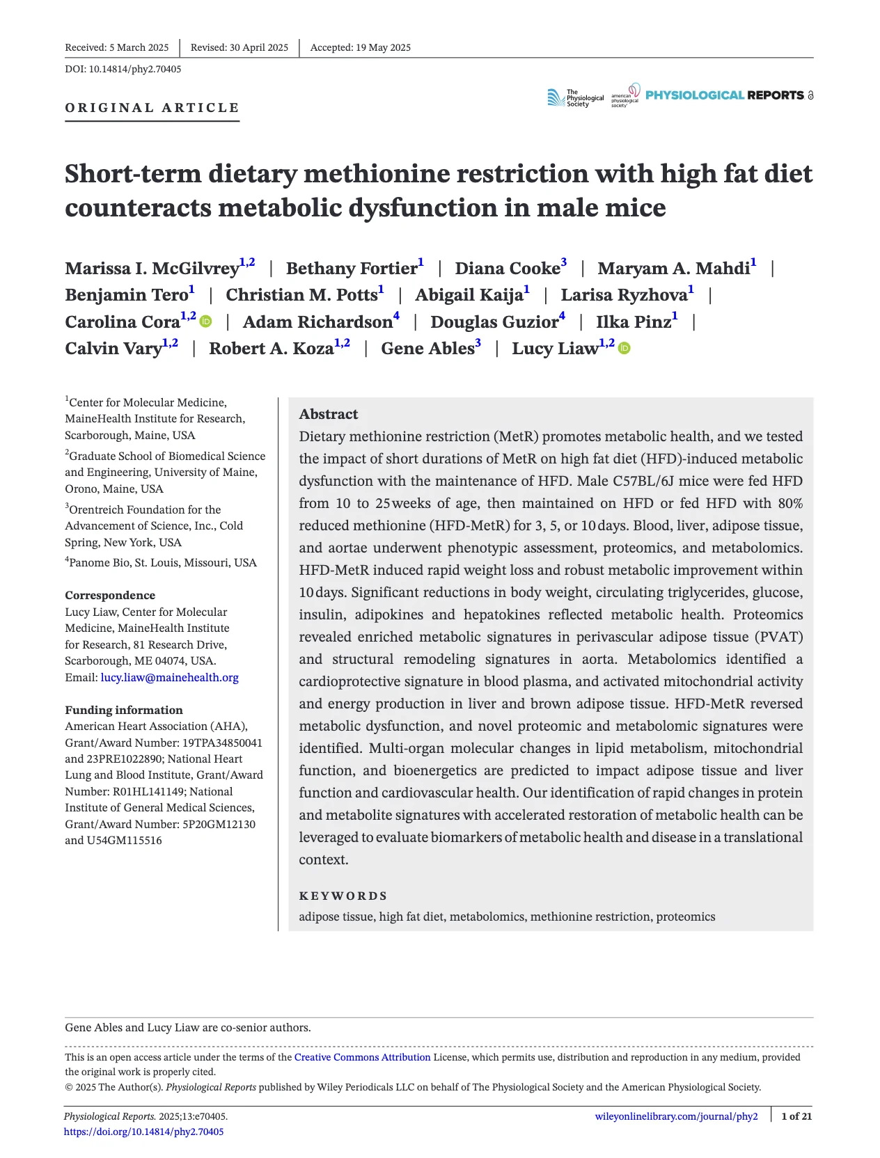 Short-Term Methionine Restriction Counteracts Metabolic Dysfunction