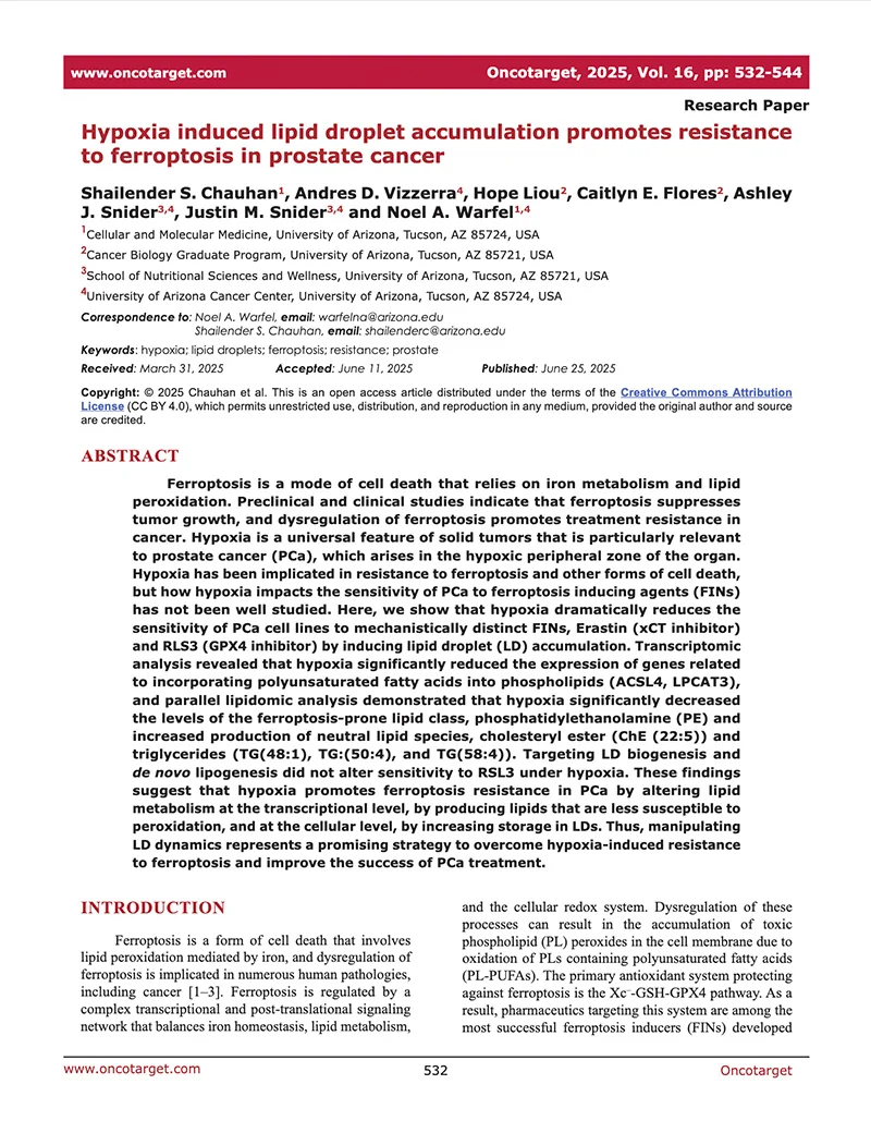 Hypoxia-Induced Lipid Droplet Accumulation Promotes Ferroptosis Resistance