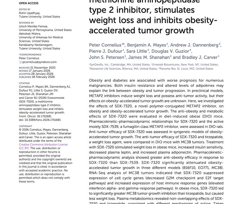 Evexomostat (SDX-7320) Reduces Obesity-Driven Tumor Growth
